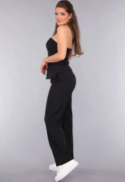 Blazer Suit met Strapless Top en Pantalon in Zwart