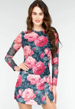 Bloemenprint Two-piece met Lange Mouwen en Skort