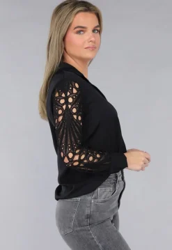 Blouse met Crochet Mouwen in Zwart