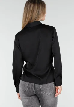 Blouse met Lange Mouwen en Satijn Effect Zwart