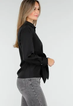 Blouse met Lange Mouwen en Satijn Effect Zwart