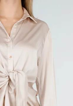 Blouse met Lange Mouwen in Beige Satijn