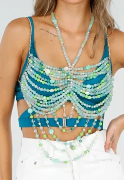 Bodychain met Mintgroene en Turquoise Kralen