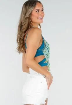 Bodychain met Mintgroene en Turquoise Kralen
