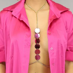 Bodychain met Zilveren en Roze Spiegeltjes