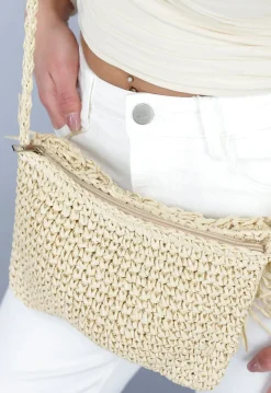 Bohemian Beige Stro Tas met Gevlochten Schouderband