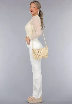 Bohemian Beige Stro Tas met Gevlochten Schouderband