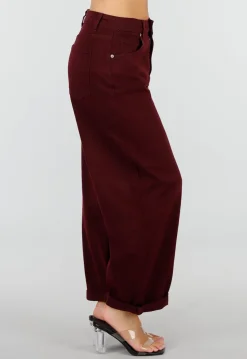 Bordeaux Barrel Jeans met Hoge Taille