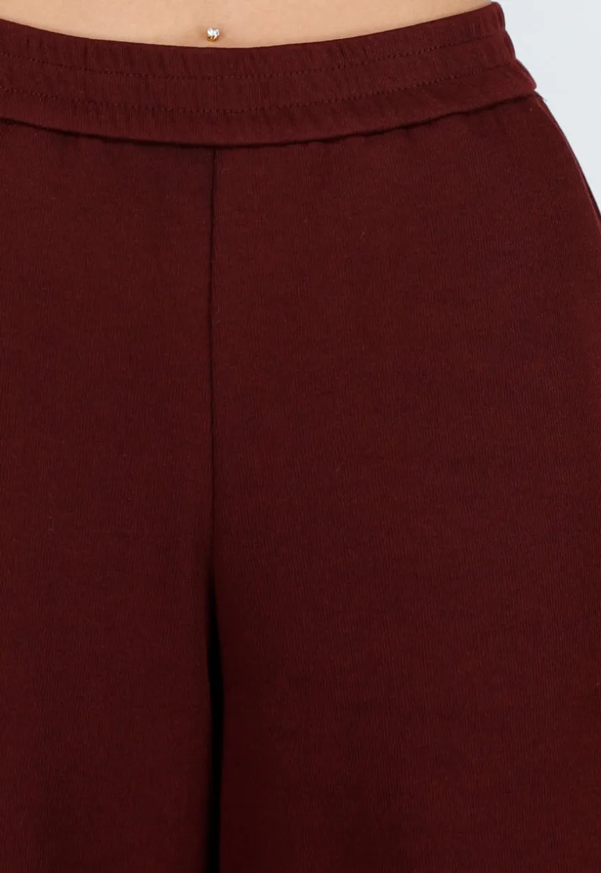 Bordeaux Fleece Lounge Broek met Wijde Pijpen