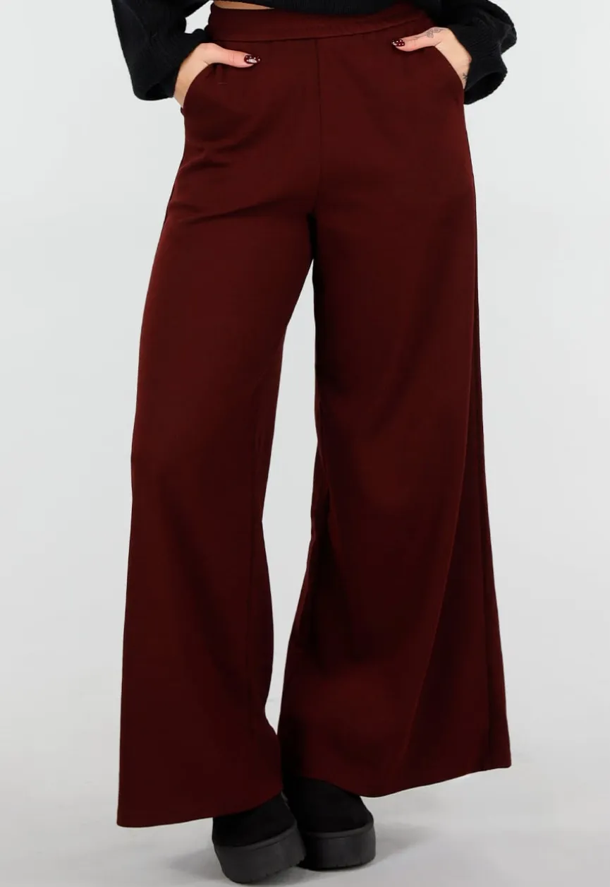 Bordeaux Fleece Lounge Broek met Wijde Pijpen