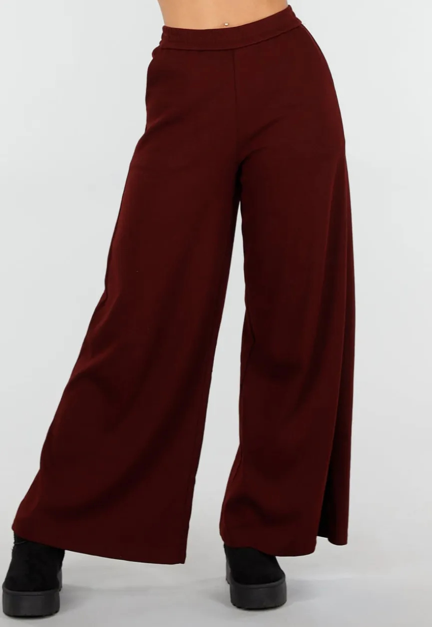 Bordeaux Fleece Lounge Broek met Wijde Pijpen