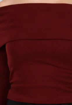 Bordeaux Off Shoulder Top met Lange Mouw