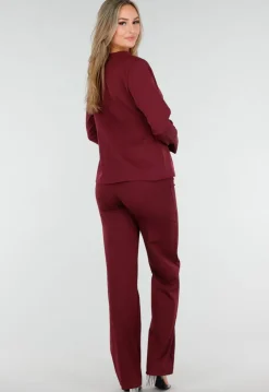 Bordeauxrode Blazer met Diepe Halslijn en Getailleerde Pasvorm