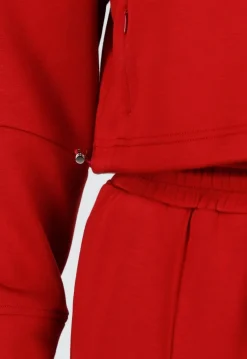 Bordeauxrode Cropped Lounge Trui met Halve Rits en Hoge Kraag