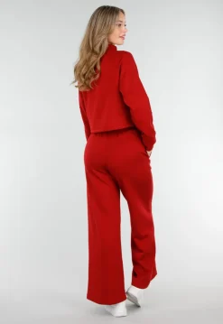 Bordeauxrode Cropped Lounge Trui met Halve Rits en Hoge Kraag