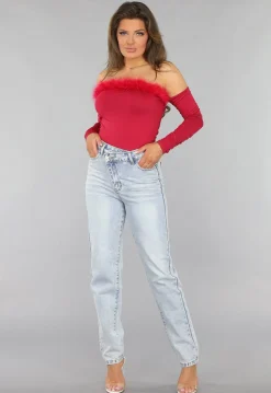 Bordeaux Rode Crop Top met Fluff