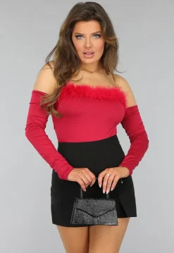 Bordeaux Rode Crop Top met Fluff