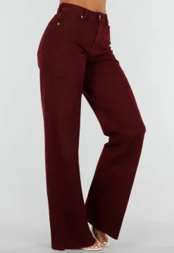 Bordeauxrode Denim Tall Jeans met Straight Leg en Extra Lange Pijpen