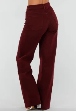 Bordeauxrode Denim Tall Jeans met Straight Leg en Extra Lange Pijpen