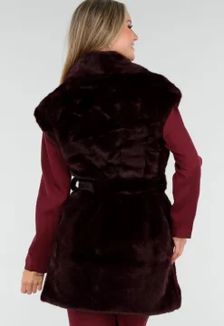 Bordeauxrode Faux Fur Bodywarmer met Ceintuur
