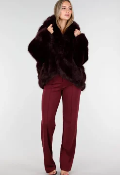Bordeauxrode Faux Fur Jas met Capuchon