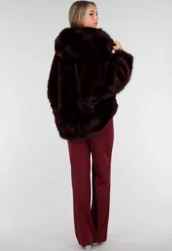 Bordeauxrode Faux Fur Jas met Capuchon