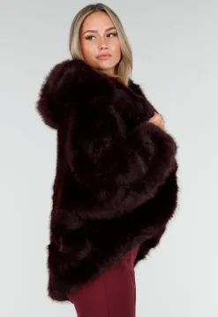 Bordeauxrode Faux Fur Jas met Capuchon