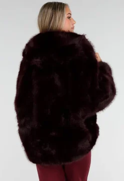 Bordeauxrode Faux Fur Jas met Capuchon