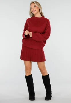 Bordeauxrode Gebreide 2-Piece Set met Trui en Rok