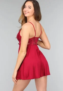 Bordeaux Rode Kanten Slipdress met Splitjes