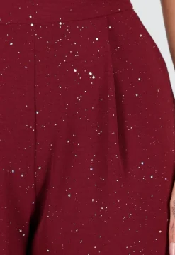 Bordeauxrode Linnenlook Glitter Pantalon met Stretchband