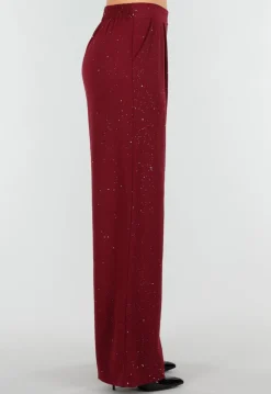 Bordeauxrode Linnenlook Glitter Pantalon met Stretchband
