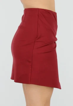 Bordeaux Rode Mini Rok met Overslag en Stretch