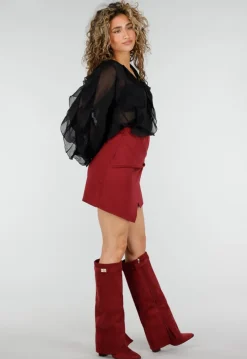 Bordeaux Rode Mini Rok met Overslag en Stretch