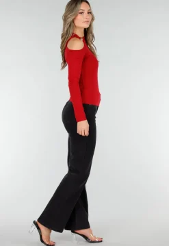 Bordeauxrode One Shoulder Top met Lange Mouwen