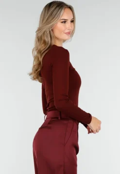 Bordeauxrode One Shoulder Top met Lange Mouwen
