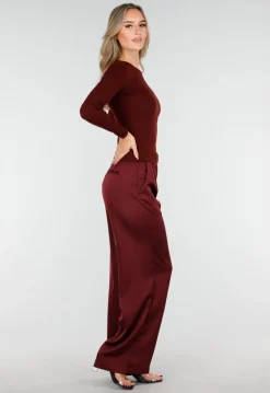 Bordeauxrode One Shoulder Top met Lange Mouwen