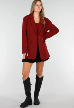 Bordeauxrode Oversized Blazer met Knoopsluiting en Reverskraag