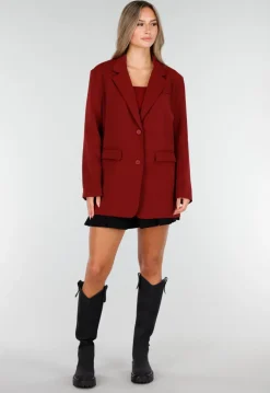Bordeauxrode Oversized Blazer met Knoopsluiting en Reverskraag