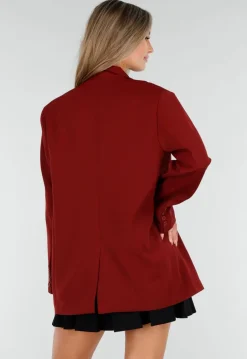 Bordeauxrode Oversized Blazer met Knoopsluiting en Reverskraag