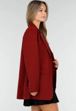 Bordeauxrode Oversized Blazer met Knoopsluiting en Reverskraag
