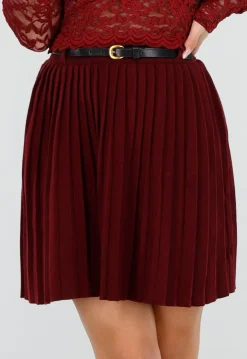 Bordeauxrode Plissé Rok Met Riem