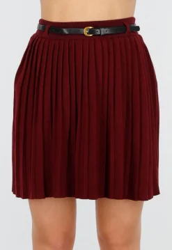 Bordeauxrode Plissé Rok Met Riem