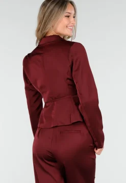 Bordeauxrode Satijnlook Wrap Blazer met Striksluiting