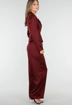 Bordeauxrode Satijnlook Wrap Blazer met Striksluiting