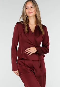 Bordeauxrode Satijnlook Wrap Blazer met Striksluiting