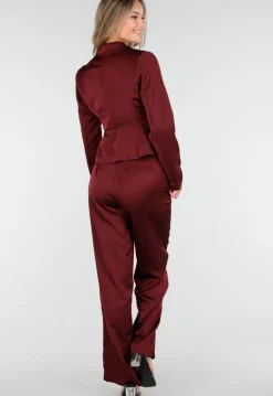 Bordeauxrode Satijnlook Wrap Blazer met Striksluiting