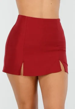 Bordeauxrode Skort met Stretch en Split