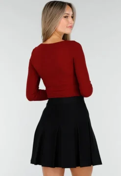 Bordeauxrode Stretch Top met Vierkante Halslijn