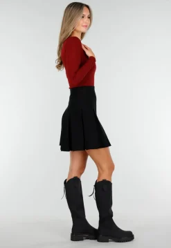 Bordeauxrode Stretch Top met Vierkante Halslijn